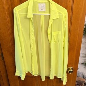 American Eagle Outfitters Neon Yellow Sheer Blouse